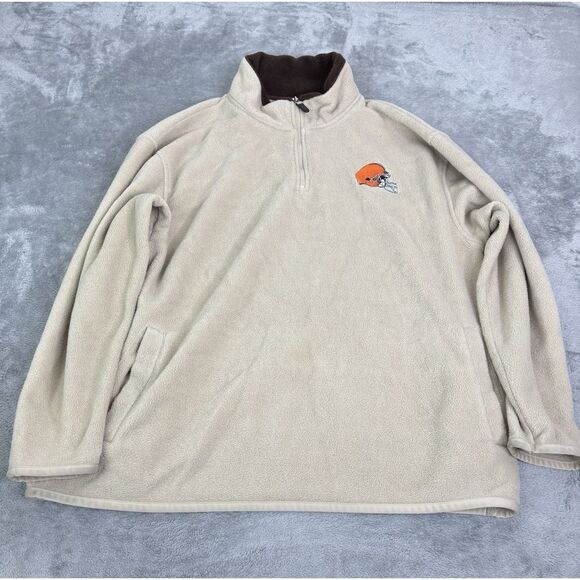 Vintage 90s Cleveland Browns 1/4 Zip Pullover Jacket Men's Size Large Beige - Picture 1 of 11